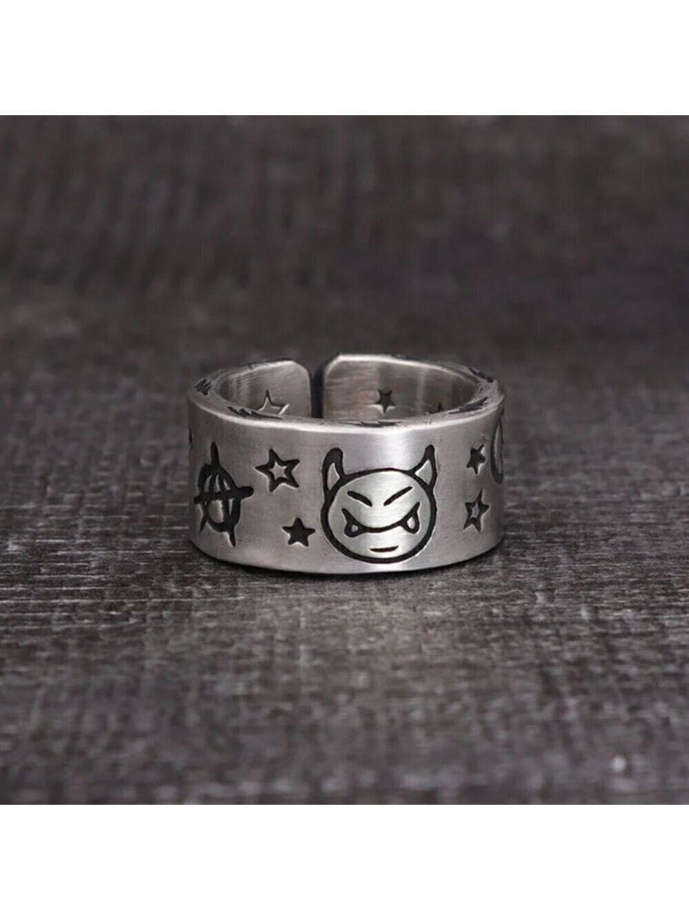 925 Sterling Cartoon Devil Face Boho Ring (Silver Face) #1354